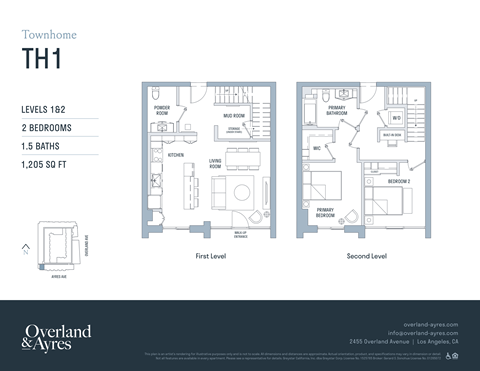 A floor plan for a townhome with two bedrooms and 1.5 baths.